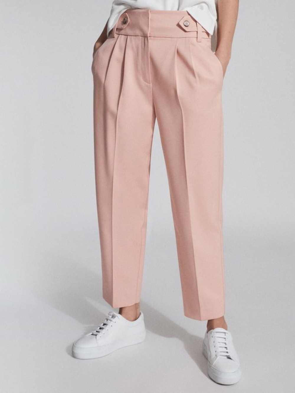 NWOT REISS Stevie Button Tab Trousers Blush Pink Size US 4